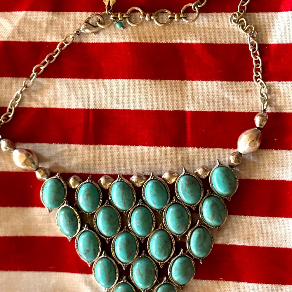 Lucky Brand Turquoise Stone Silver Statement Necklace Vintage